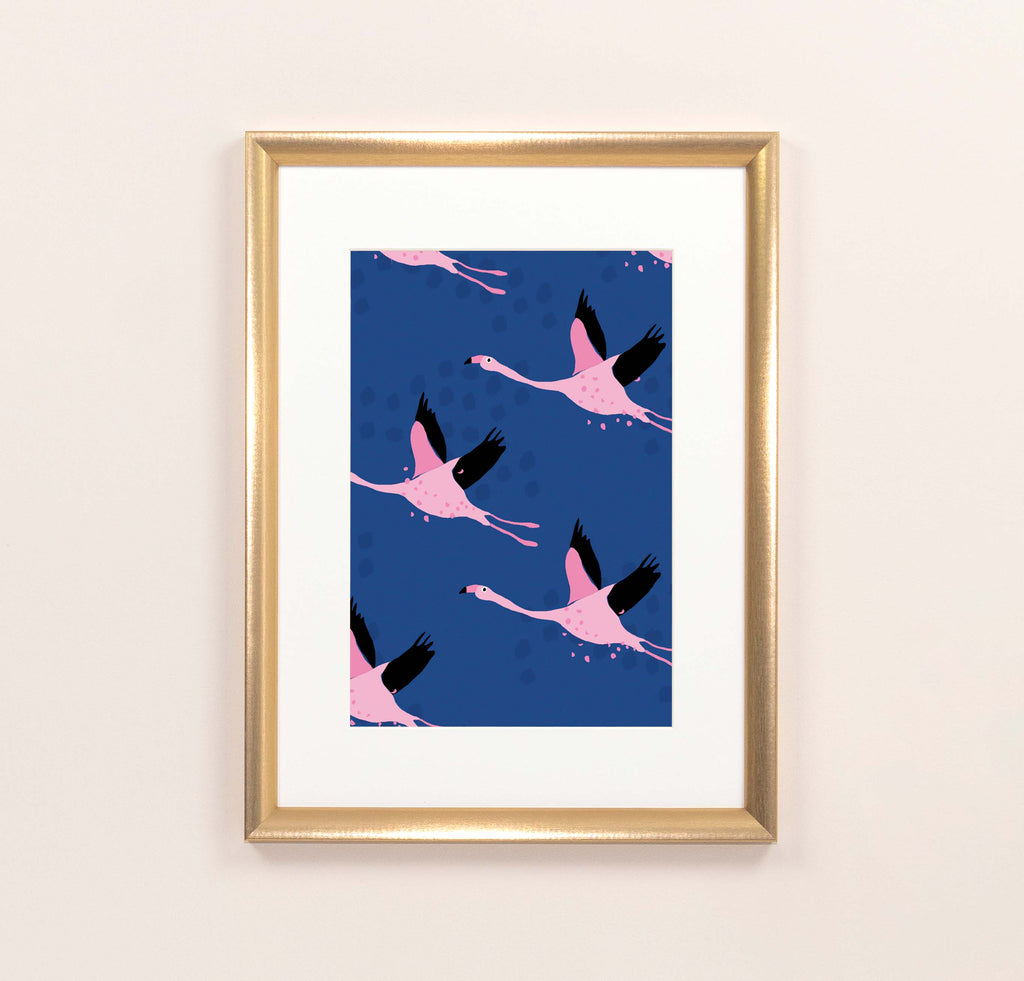 Flying Flamingos Print